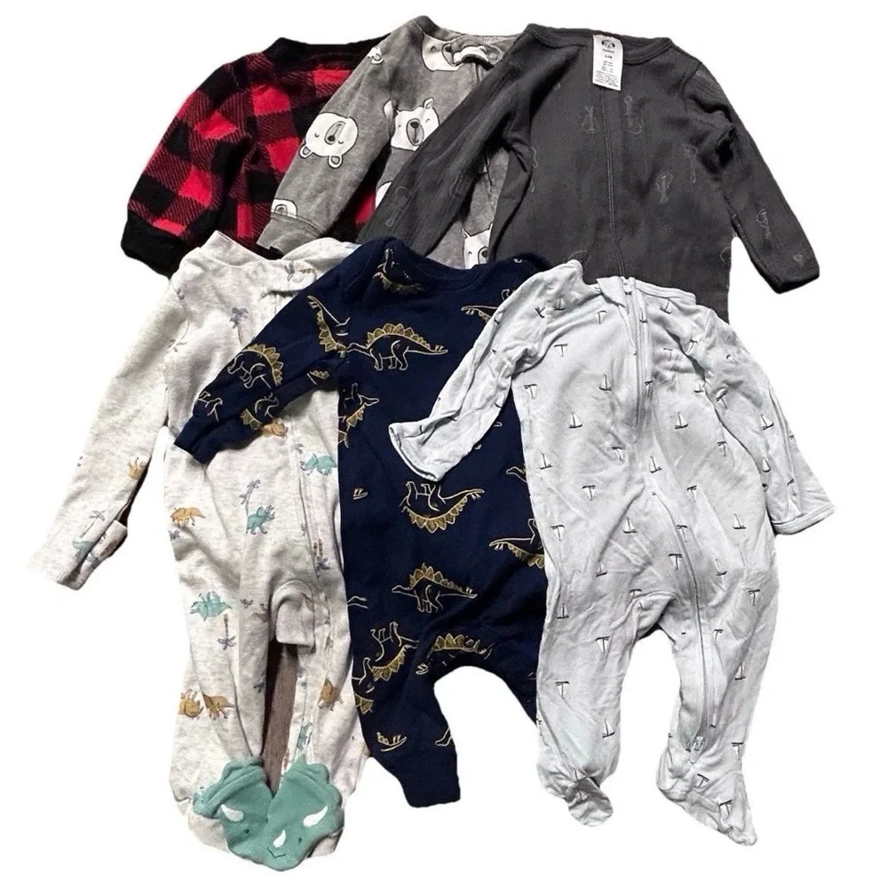Baby Boy Footie Pajamas 2 Way Zipper Dinosaurs Bears Size 0-3 Months